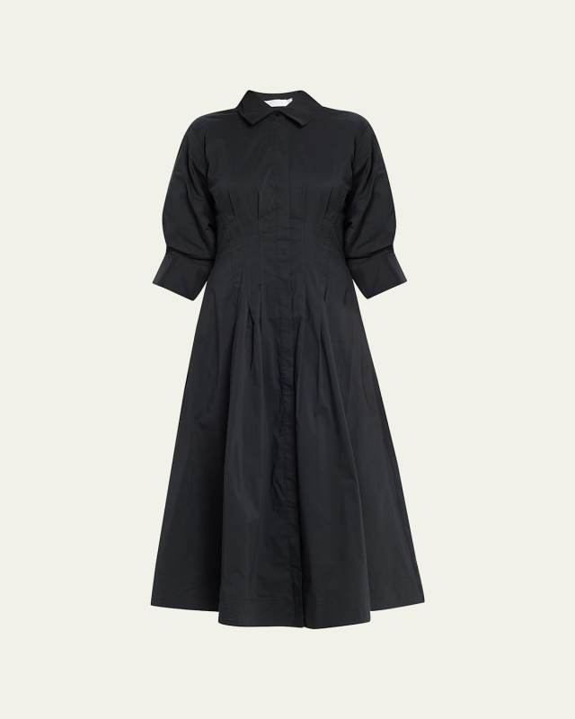 Jazz Cotton Poplin Pintuck Midi Shirtdress